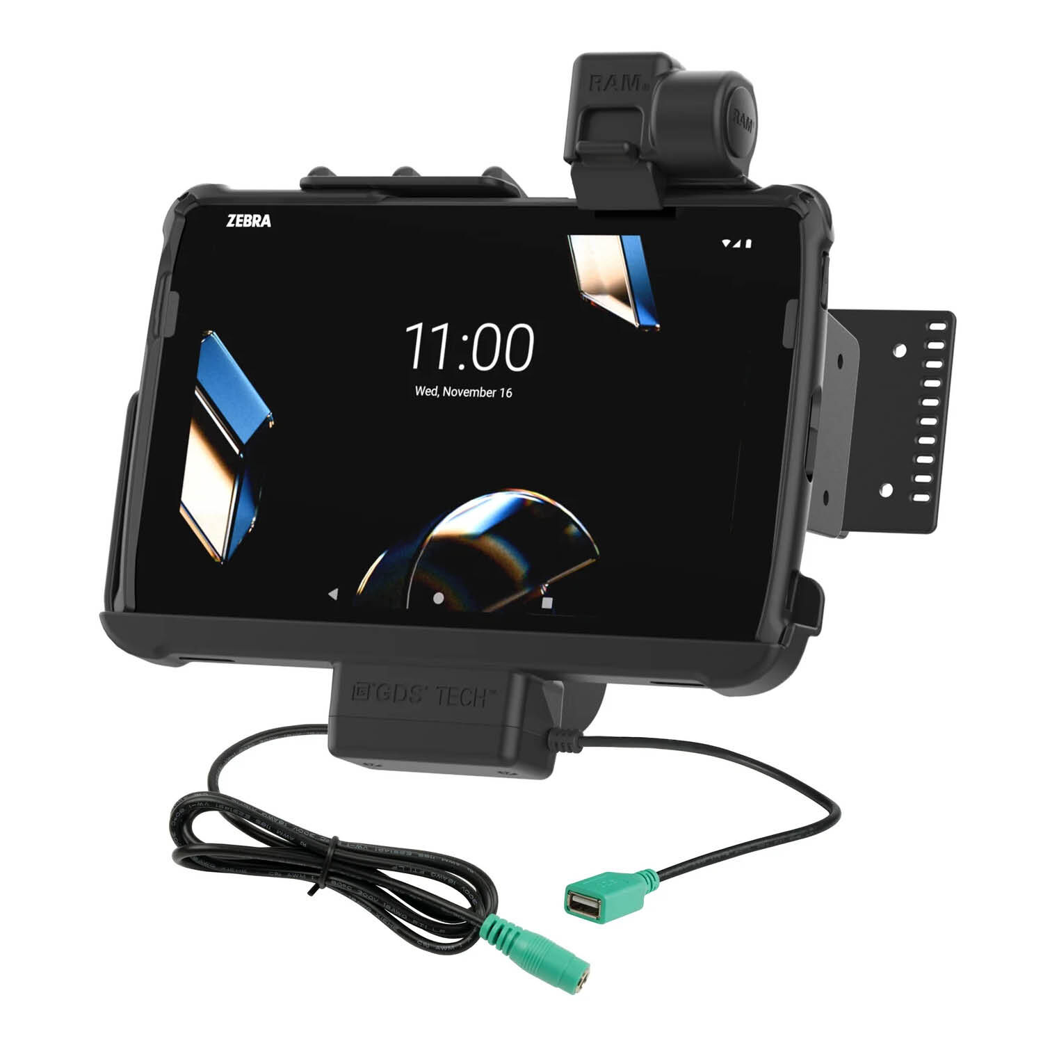 RAM Mounts Form-Fit Halteschale (Schnappverschluss) für Zebra ET40 & ET45 (10“) Tablets - In Rugged Boot - 5.5mm DC & USB-A-Anschluss