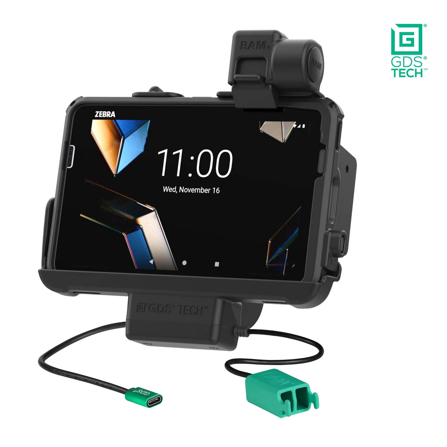 RAM Mounts GDS Form-Fit Halteschale (Schnappverschluss) für Zebra ET40 & ET45 (8“) Tablets in IntelliSkin Schutzhülle - USB-C & Dual USB-A-Anschluss