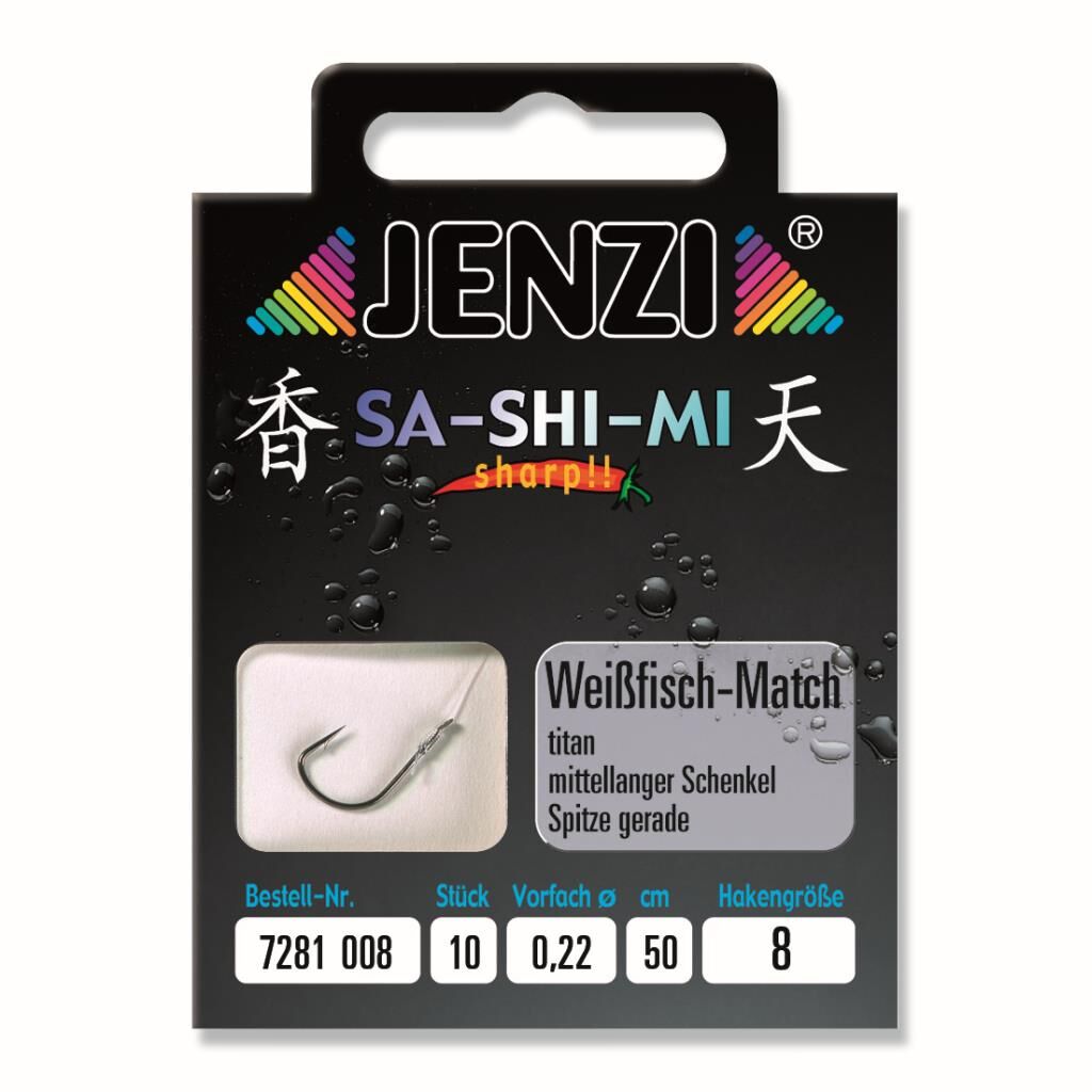 Jenzi Weißfisch-Matchhaken, Gebunden, Größe 8, 0,22 mm, 50 cm