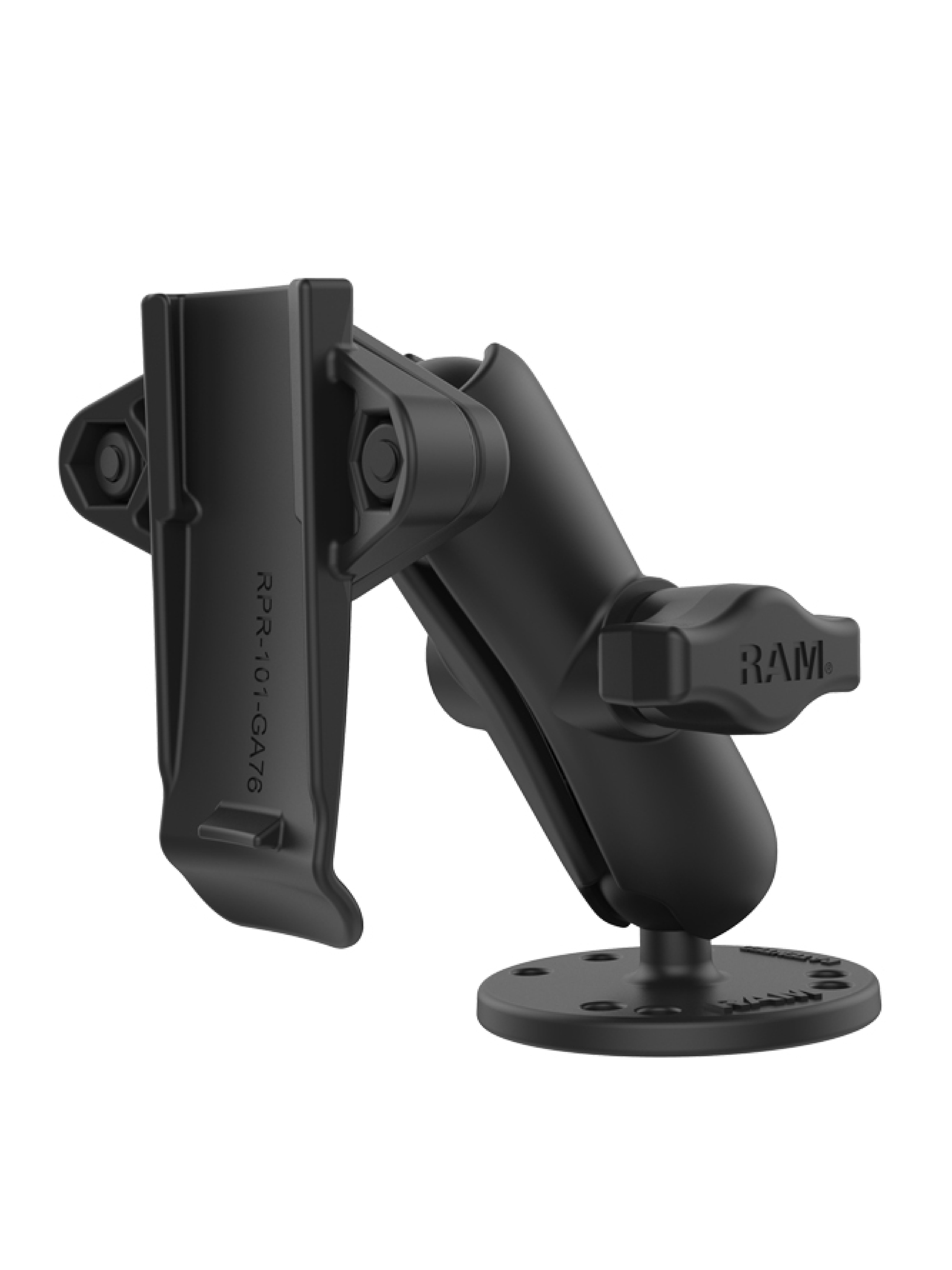 RAM Mounts Aufbau-Halterung mit Garmin-Adapter - B-Kugel (1 Zoll), runde Basisplatte (AMPS), mittlerer Verbindungsarm