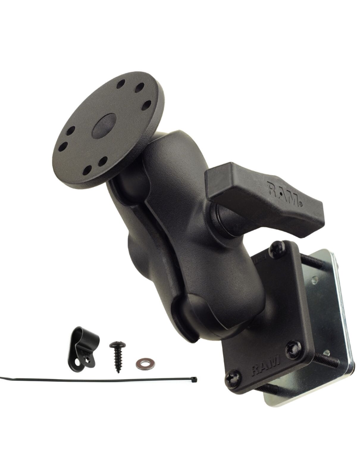 RAM Mounts Aufbau-Set (kurz) mit Stahl-Gegenplatte - C-Kugel (1,5 Zoll), runde u. rechteckige Basisplatte, kurzer Verbindungsarm, AMPS, Schrauben-Set