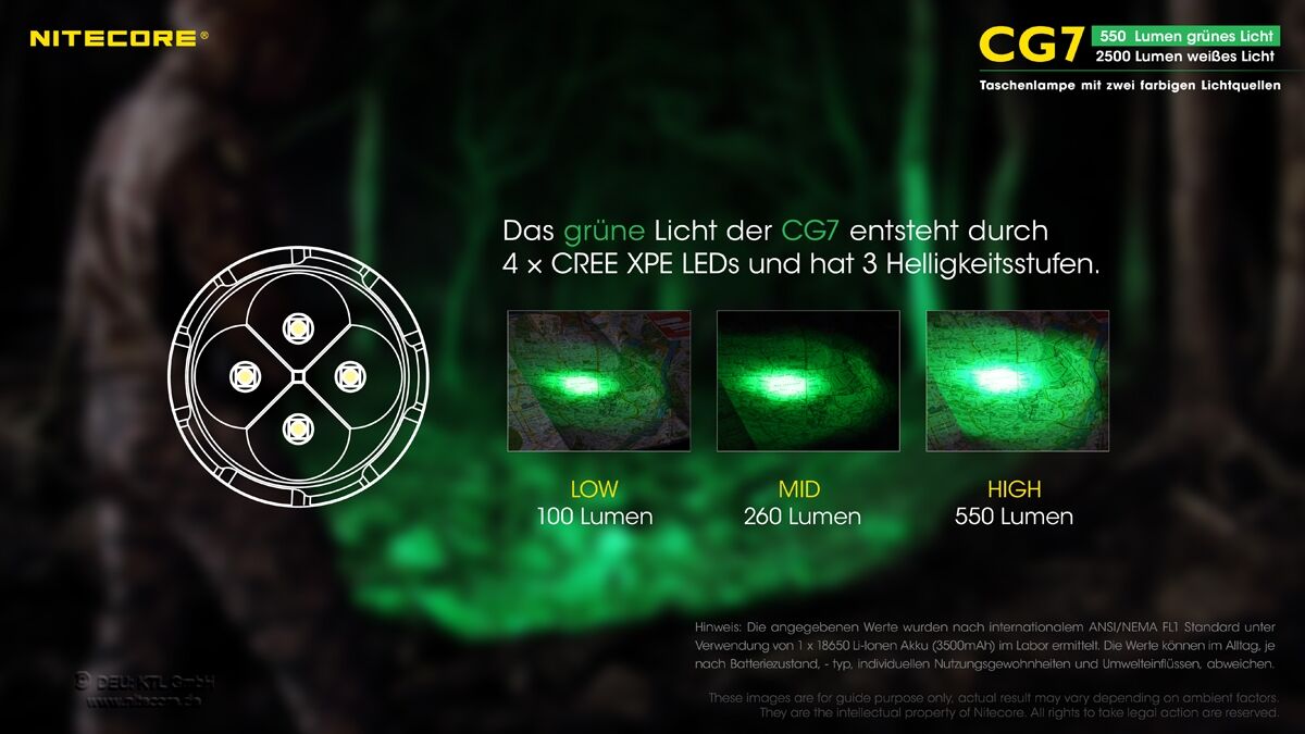 Nitecore Chameleon CG7 - 2500 Lumen Weißlicht, 540 Lumen grünes Licht