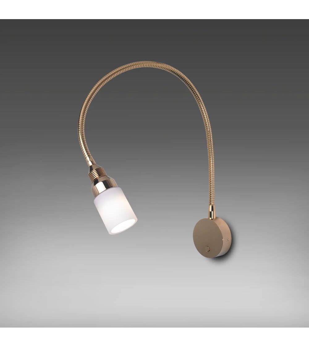 Prebit LED Flexleuchte 04 mit braunem Leder, chrom glänzender Halterung und weißem Glas