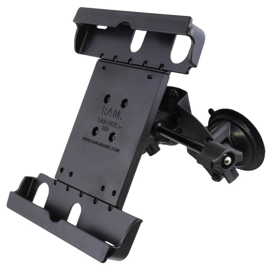 RAM Mounts Doppel-Saugfuss-Halterung für 9-10,5 Zoll Tablets (mit Schutzhüllen/-gehäusen) - B-Kugel (1 Zoll), Tab-Tite Halteschale, kurzer Verbindungsarm (mit langem Feststellhebel)