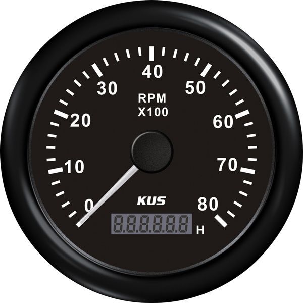 KUS Drehzahlmesser mit Betriebsstundenzähler f.Benzinmotoren 0-8000U/min 1-10p 12/24V D=85mm