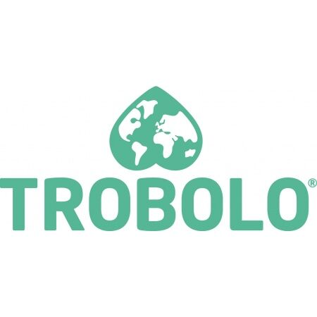 Das grüne Logo der Marke Trobolo mit stilisierter Weltkarte in Herzform und Markenschriftzug.