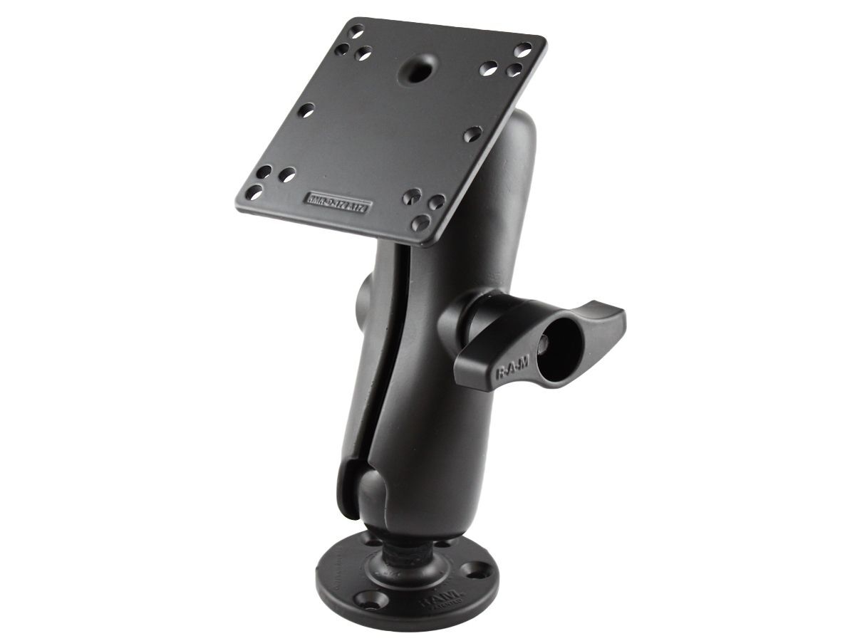 RAM Mounts Aufbau-Set - runde Basisplatte (93,5 mm Durchmesser), mittlerer Verbindungsarm, VESA-Platte (75x75 u. 100x100 mm Lochraster), D-Kugel (2,25