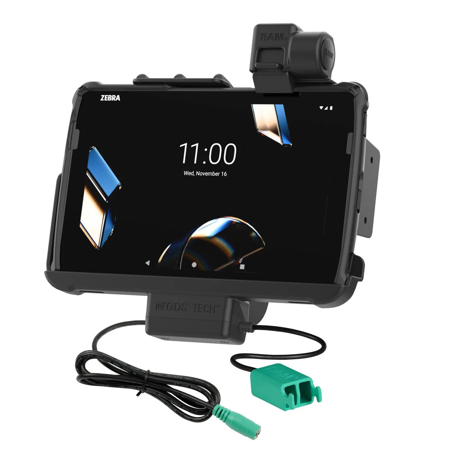RAM Mounts Form-Fit Halteschale (Schnappverschluss) für Zebra ET40 & ET45 (10“) Tablets - In Rugged Boot - 5.5mm DC & Dual USB-A-Anschluss