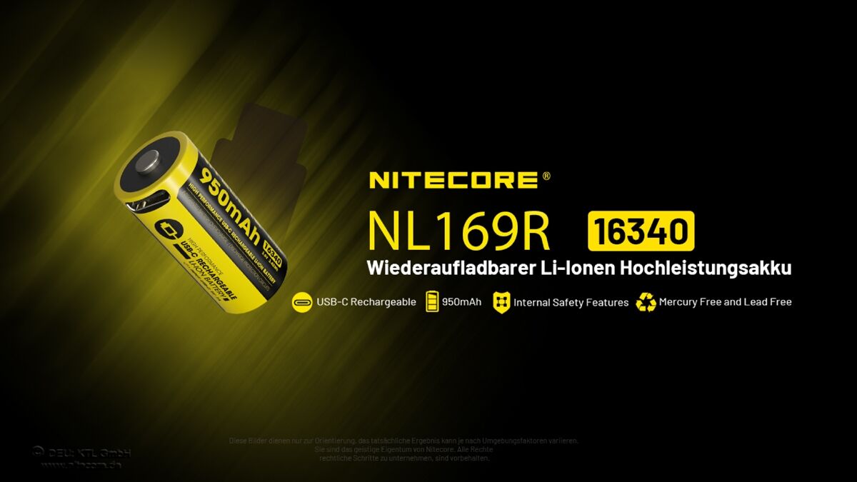 Nitecore Li-Ion Akku 16340, 950mAh, USB-C - NL169R