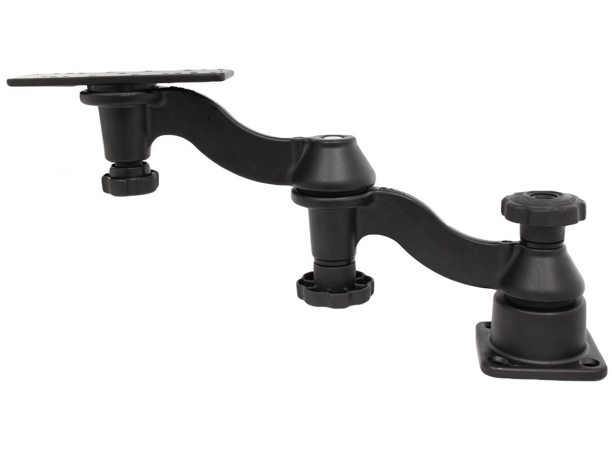RAM Mounts Doppel-Schwenkarm für Marine-GPS - Horizontal-Basis, rechteckige Universal-Platte (ca. 158 x 50 mm, diverse Lochraster), im Polybeutel