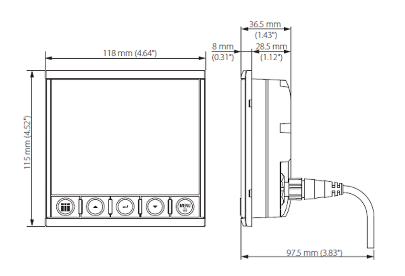 Triton2_Display_DIM_DRAWING Simrad AP44 Autopilot Bedienteil Abmessungen