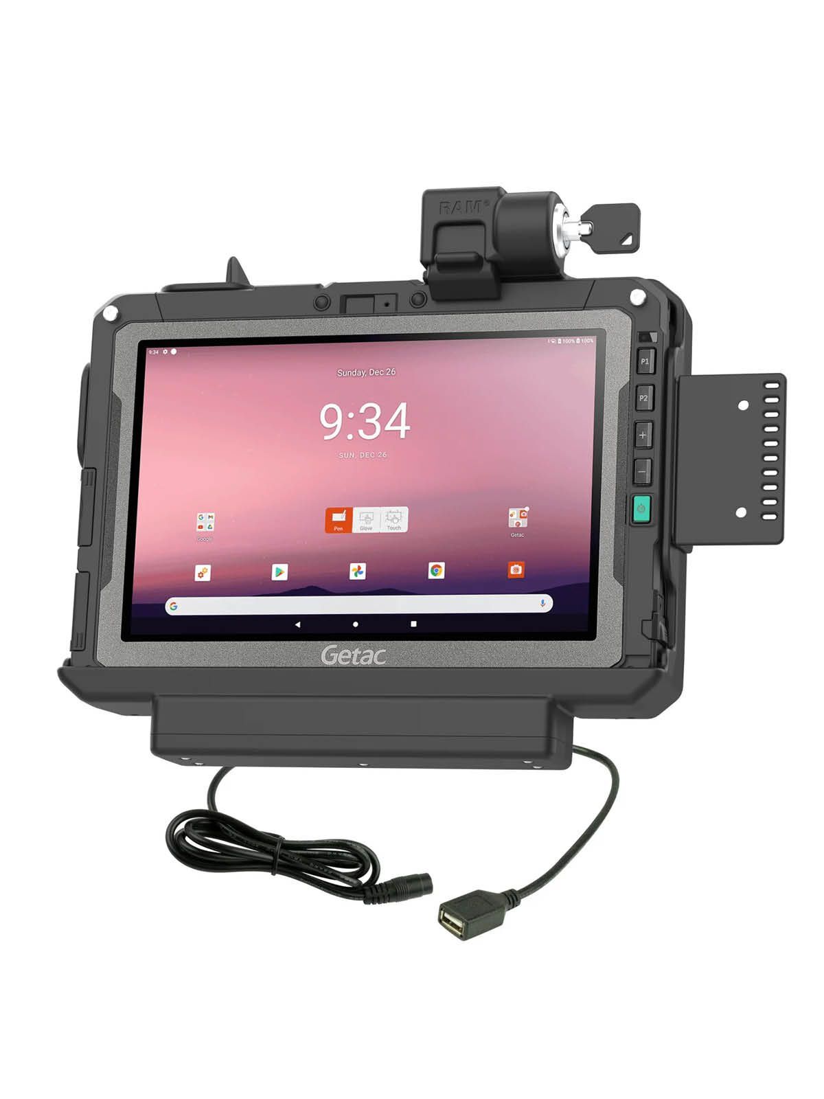 RAM Mounts Form-Fit Halteschale (Schlüsselverriegelung) für Getac ZX10 Rugged Tablet - 5.5mm DC & USB-A-Anschluss