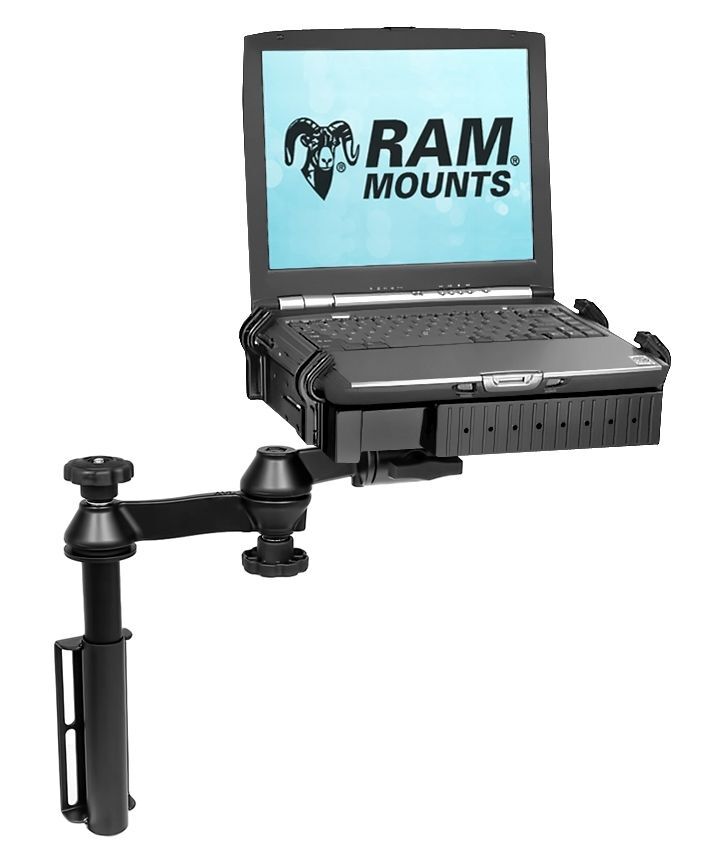 RAM Mounts Schwenkarm-Halterung für Laptops - Vertikal-Basis, Octagon-Verbindungsarm, runde Basisplatte (AMPS), C-Kugel (1,5 Zoll), Tough-Tray-Haltesc