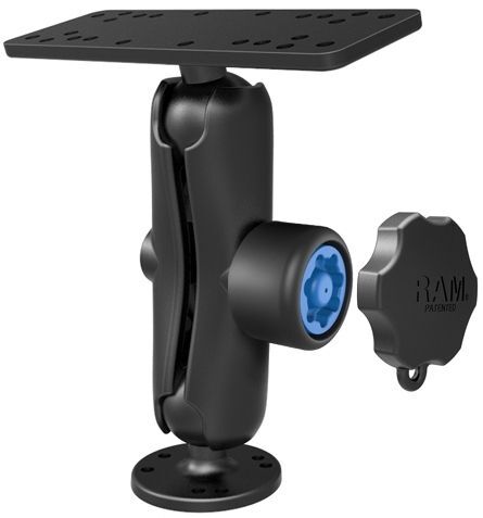RAM Mounts Aufbau-Set mit Pin-Lock Sicherung - runde Basisplatte (AMPS), mittlerer Verbindungsarm mit Pin-Lock Sicherung (7-Pin), Adapterplatte (mit U