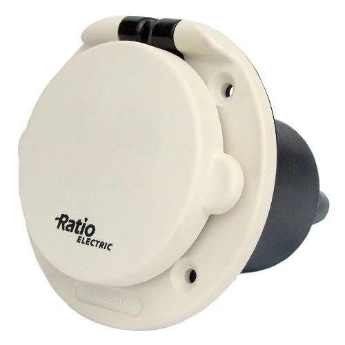 Shore power wall inlet, 16 A, IP56, flush mounted, white polyamide