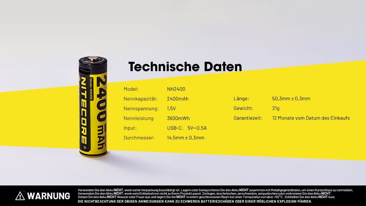 Nitecore Li-Ion Akku, 1,5V, USB-C, 2400mAh, 4er