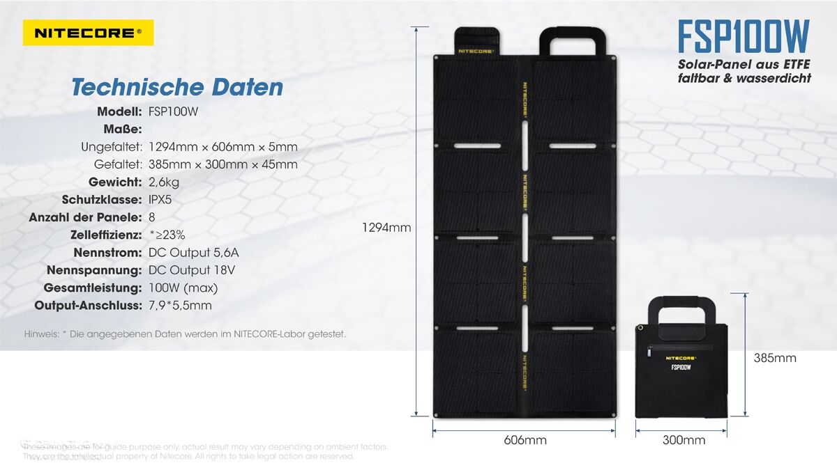 Nitecore Solarpanel FSP100W IPX5- 100W