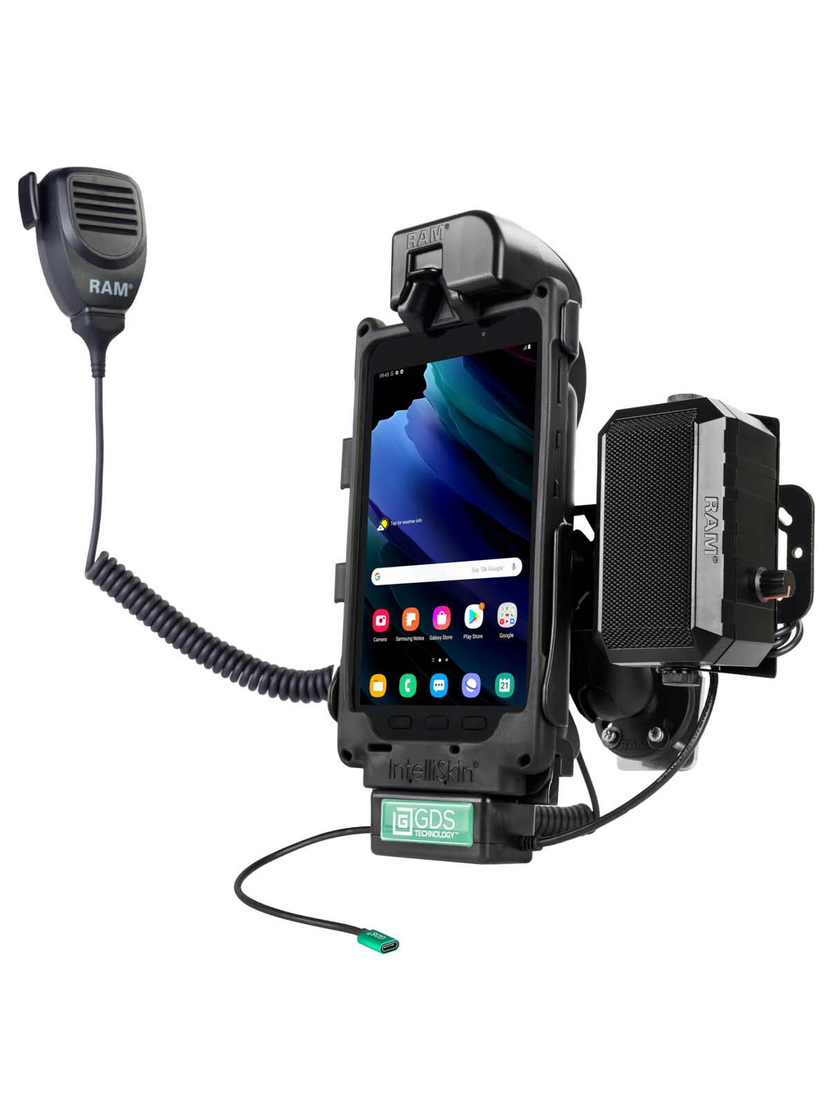 RAM Mounts GDS Fahrzeug-Ladestation für Samsung Tab Active3 & Active5 in IntelliSkin Schutzhülle - USB-C & USB-A-Anschluss