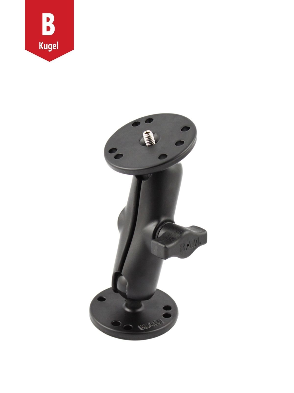 RAM Mounts Aufbau-Set - B-Kugel (1 Zoll) - Runde Basisplatte mit 1/4“-20 Gewinde - Mittlerer Verbindungsarm (ca. 94,74 mm) - Runde Basisplatte (AMPS)