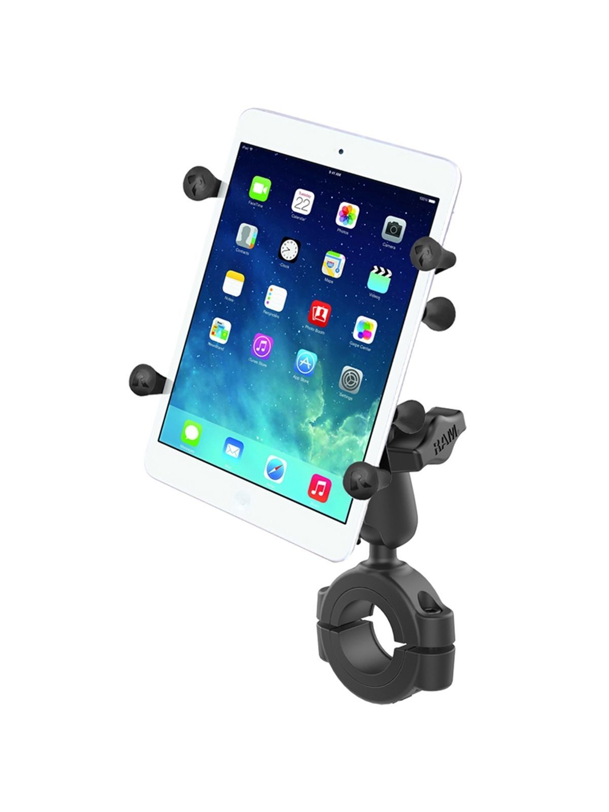 RAM Mounts X-Grip Motorrad-Halterung für 7-8 Zoll Tablets - Mittlerer Verbindungsarm - Große Torque Rohrschelle (Durchmesser 28,57 mm bis 38,1 mm) - B-Kugel (1 Zoll)