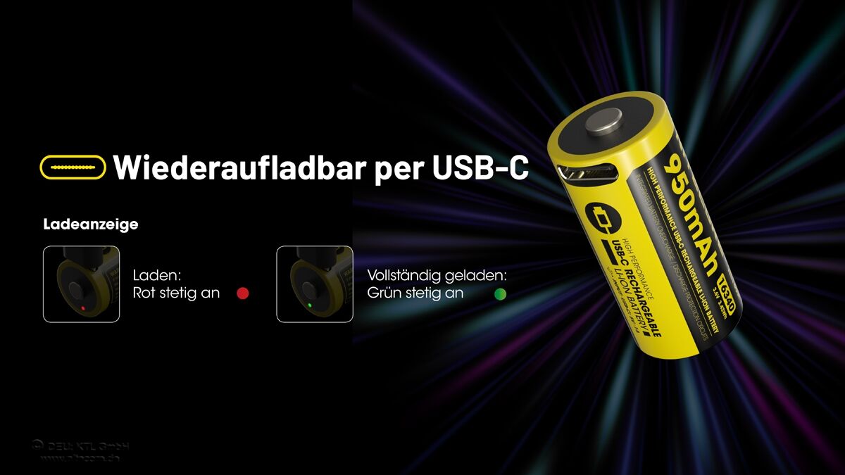 Nitecore Li-Ion Akku 16340, 950mAh, USB-C - NL169R