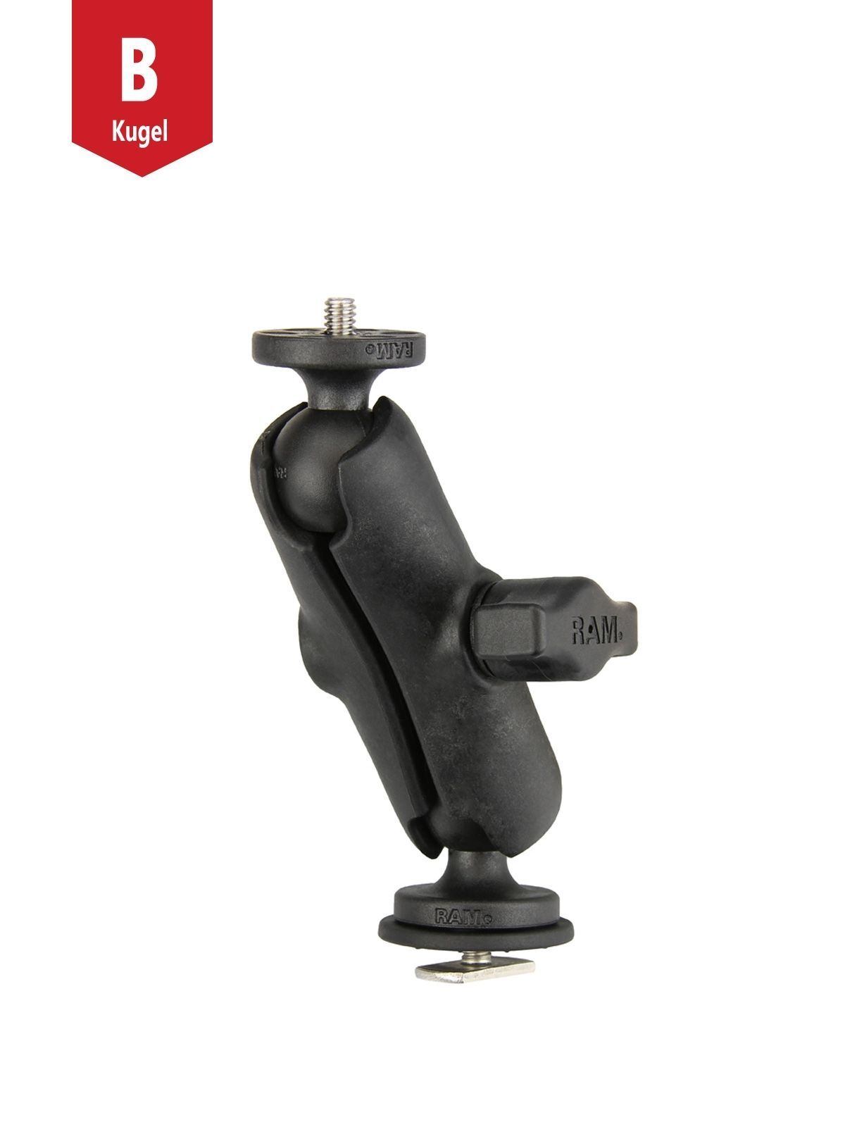 RAM Mounts Set für Tough-Track Schienen - Kugel mit T-Slot, mittlerer Verbindungsarm, Kugel mit 1/4"-20 Gewindestift, B-Kugel (1 Zoll), im Polybeutel
