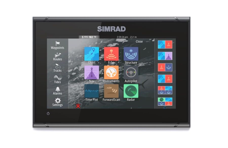 GO9_FF_Mounted_Homepage_Simrad-GO9-XSE-Front-Facing-Mount_15304 Simrad Go9 XSE Multifunktionsdisplay 3G Radar Bundle