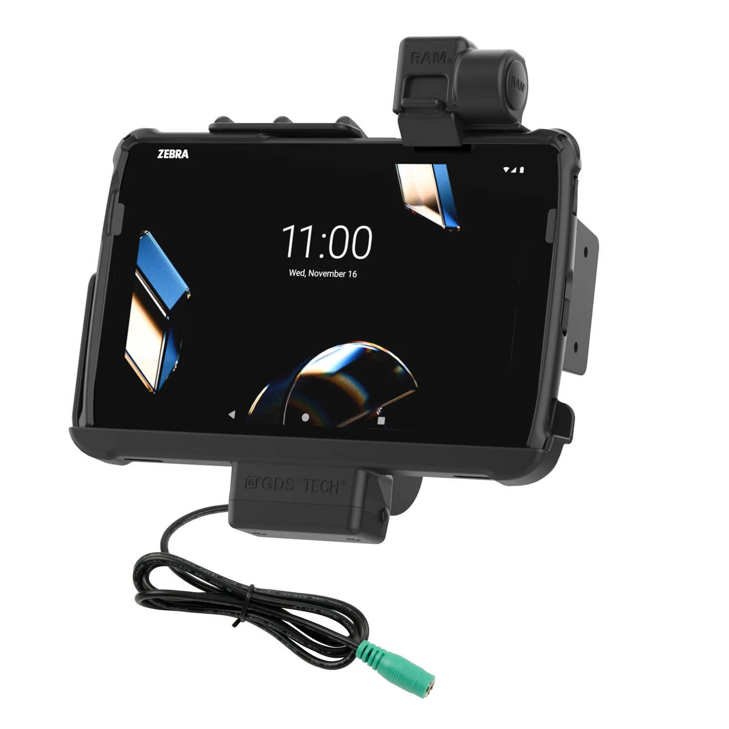 RAM Mounts Form-Fit Halteschale (Schnappverschluss) für Zebra ET40 & ET45 (10“) Tablets - In Rugged Boot - 5.5mm DC-Anschluss