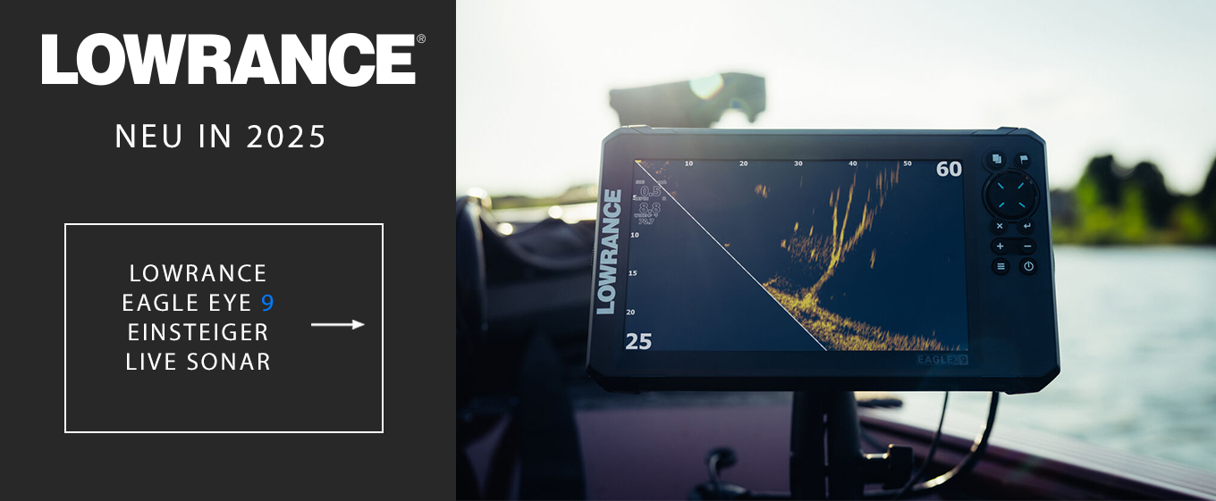 Lowrance Eagle Eye 9 Echolot auf einem Boot mit Live Sonar Anzeige auf dem Display