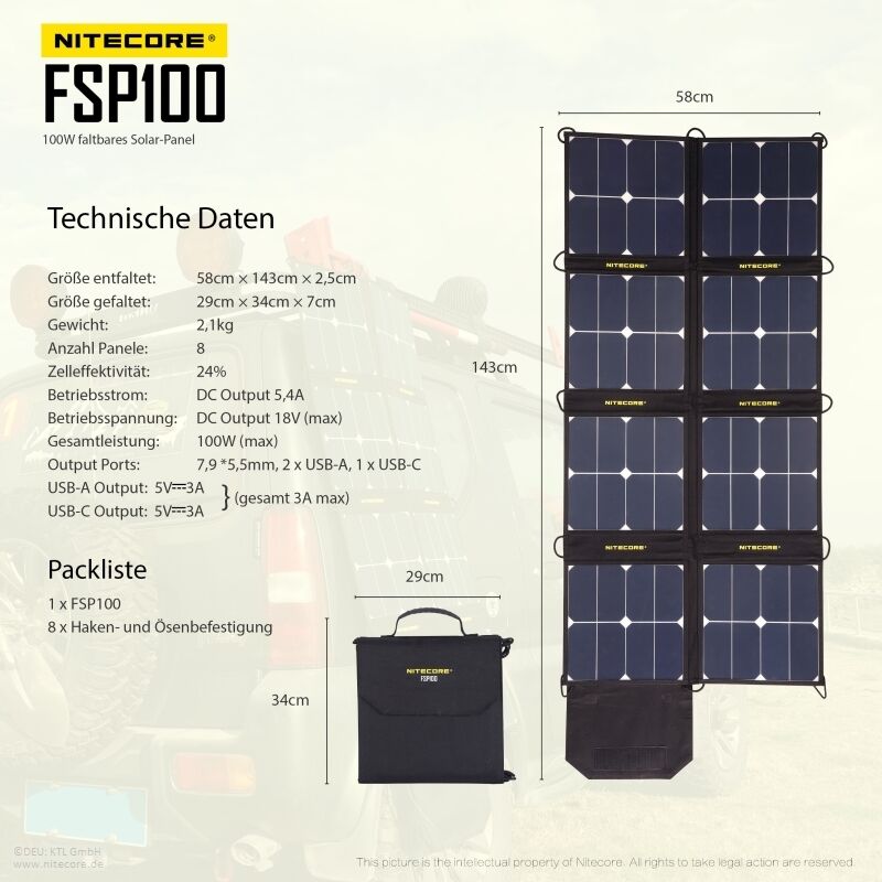 Nitecore Solarpanel FSP100 - 100W