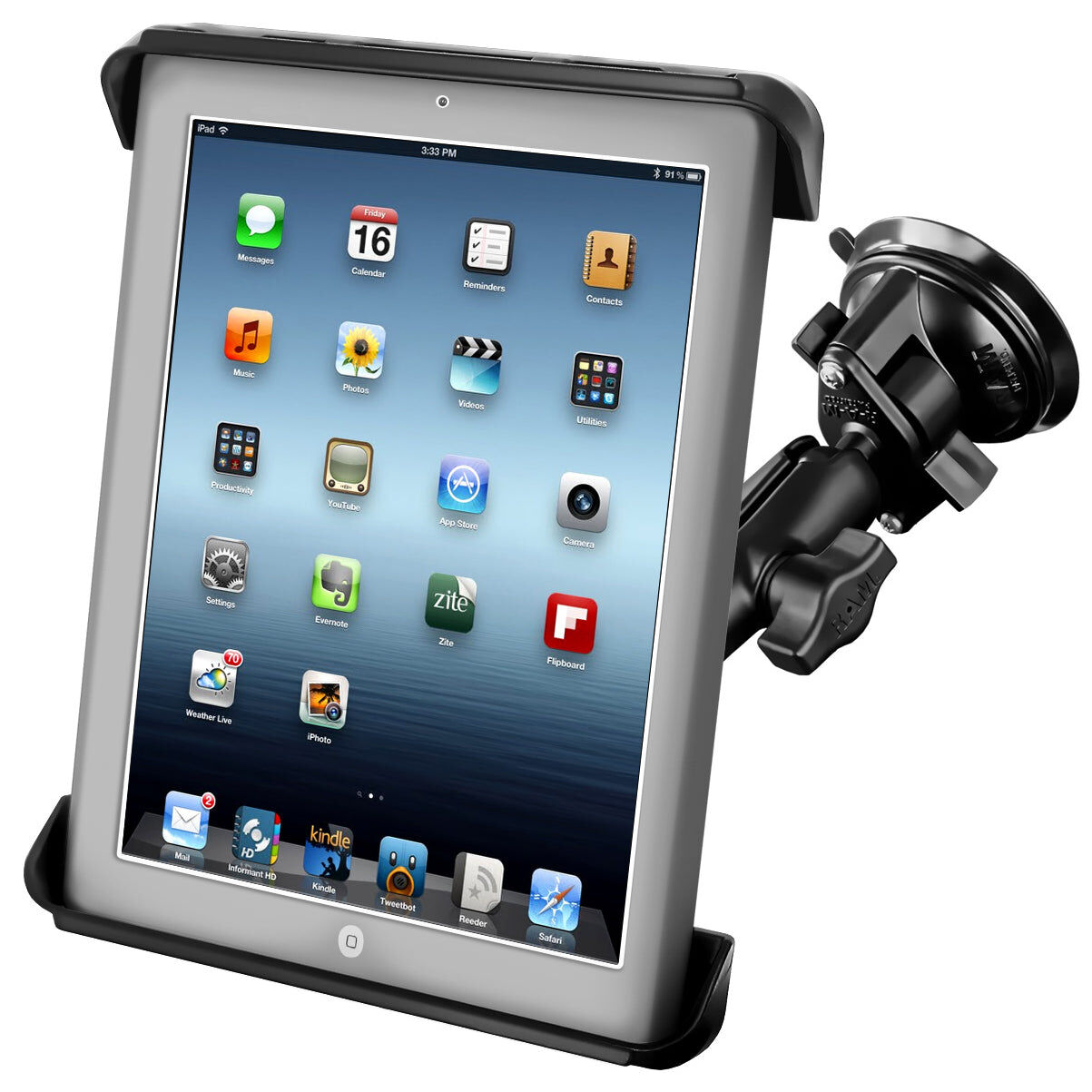 RAM Mounts Saugfuss-Halterung für 10 Zoll Tablets - mittlerer Verbindungsarm, Diamond-Basisplatte (Trapez), runde Basisplatte (AMPS), Tab-Tite Haltesc