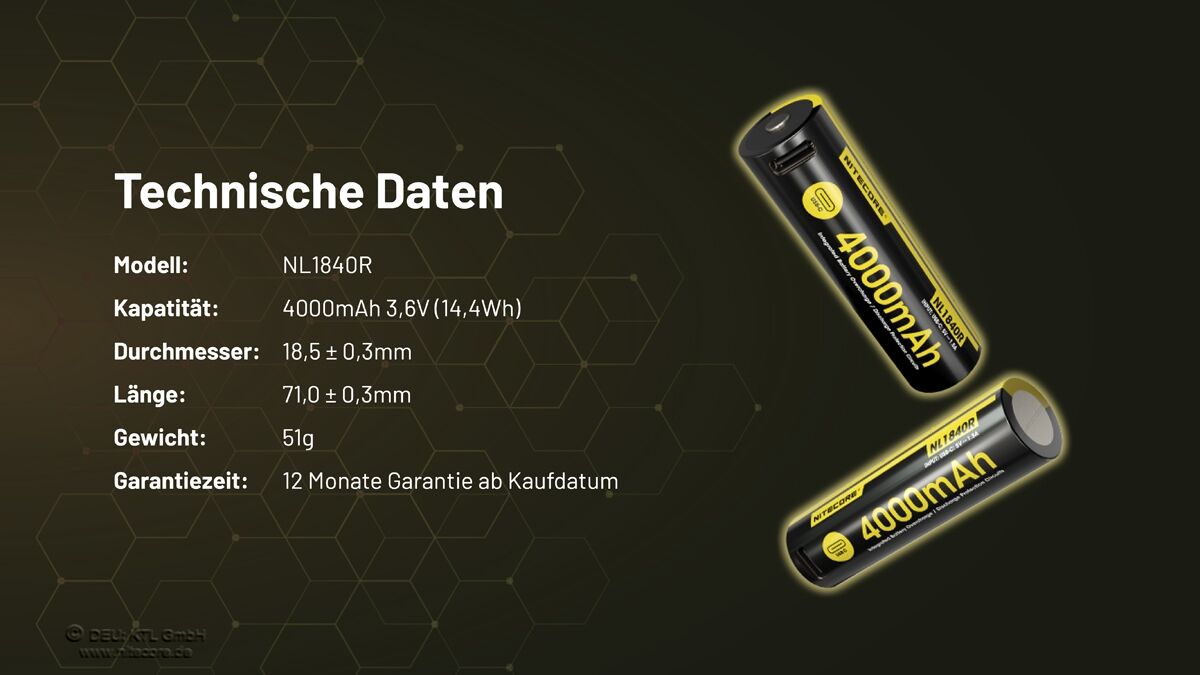 Nitecore Li-Ion 18650 Akku 4000mAh - USB-C- NL1840R