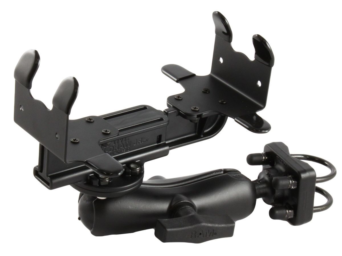 RAM Mounts Quick-Draw Jr. Druckerhalterung mit Montageset für kleine Drucker - Doppel-Klemmschelle - Mittlerer Verbindungsarm - Runde Basisplatte (C-Kugel - 1,5 Zoll)