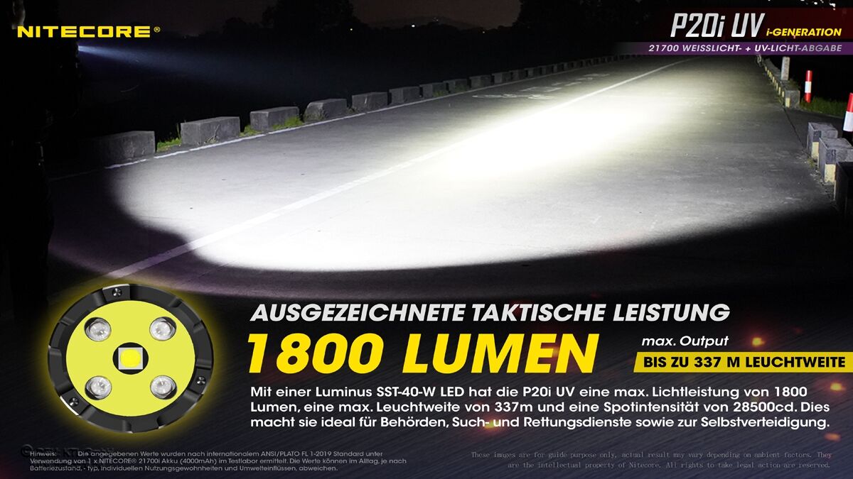 Nitecore P20i UV - 1800 Lumen + UV-Licht