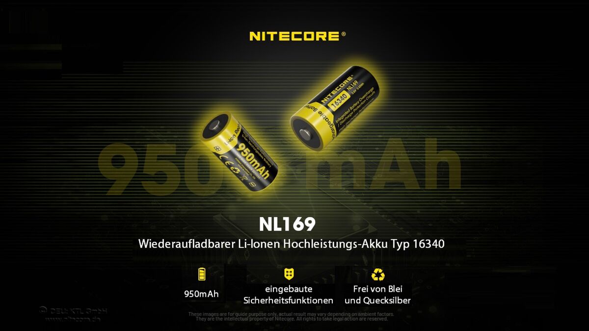 Nitecore Li-Ion Akku 16340, 950mAh - NL169