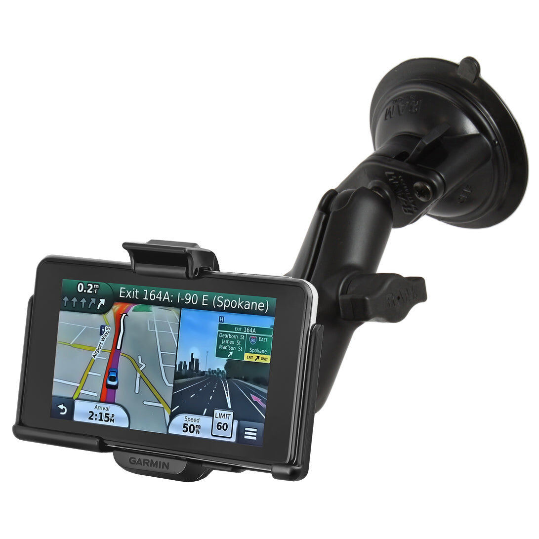 RAM Mounts Saugfuss-Halterung Garmin nüvi 3700 - mittlerer Verbindungsarm, 2x Diamond-Basisplatte (Trapez), Halteschale, B-Kugel (1 Zoll), im Polybeut