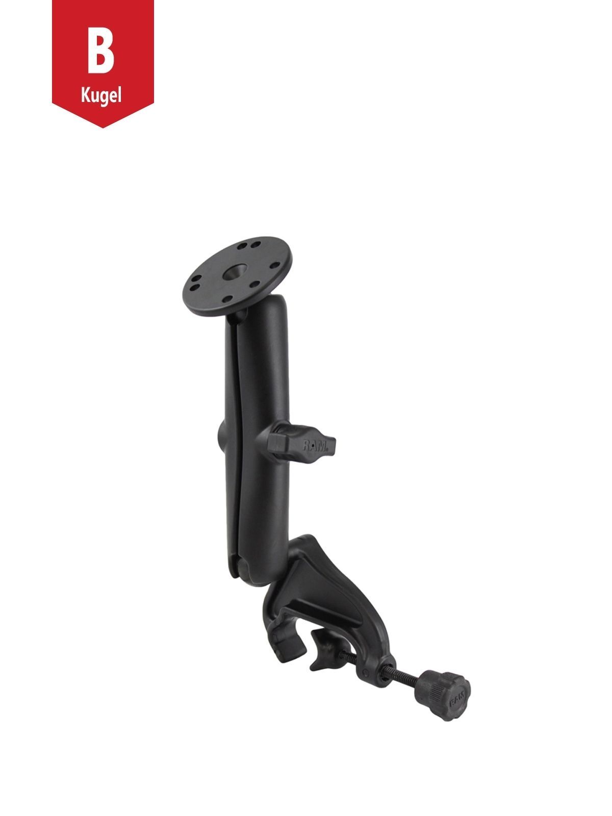 RAM Mounts Luftfahrt-Set - B-Kugel (1 Zoll), Steuerhornklammer, langer Verbindungsarm, runde Basisplatte (AMPS)