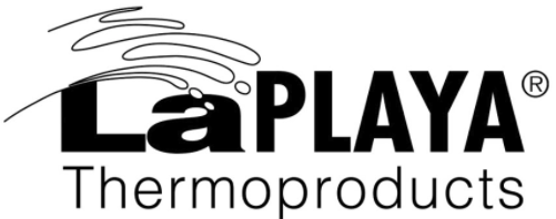 Das schwarze Logo der Marke LaPLAYA Thermoproducts mit geschwungenen Linien über dem Schriftzug.
