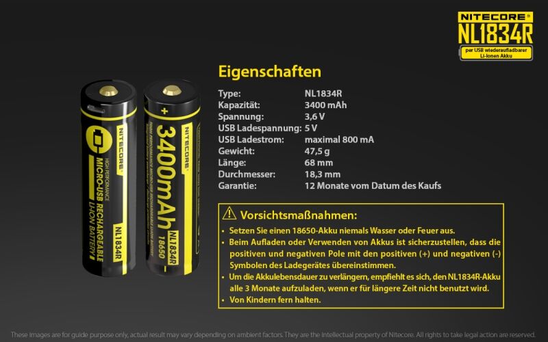 Nitecore Li-Ion Akku Typ 18650 - 3400mAh - NL1834R