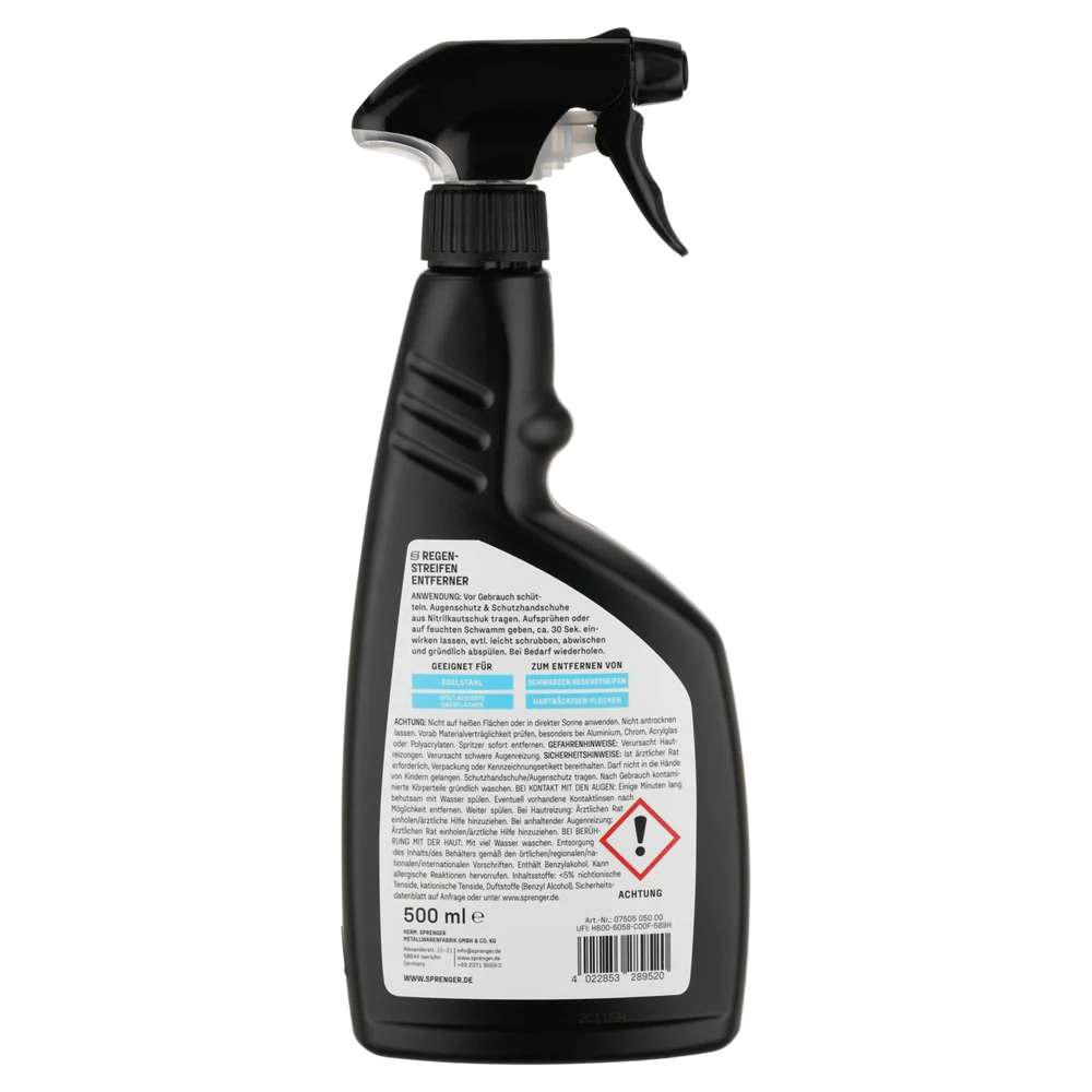 Sprenger Regenstreifenentferner, 500ml in der Seitenansicht des Spezialreiniger
