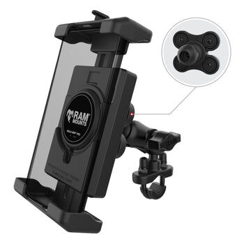 RAM Mounts Quick-Grip™ Pro XL Universal Lenker-/Rohr-Halterung mit Vibrationsdämpfung - B-Kugel (1 Zoll), Schraub-Klemme (12,7-31,8 mm), kurzer Verbindungsarm, MagSafe kompatibel