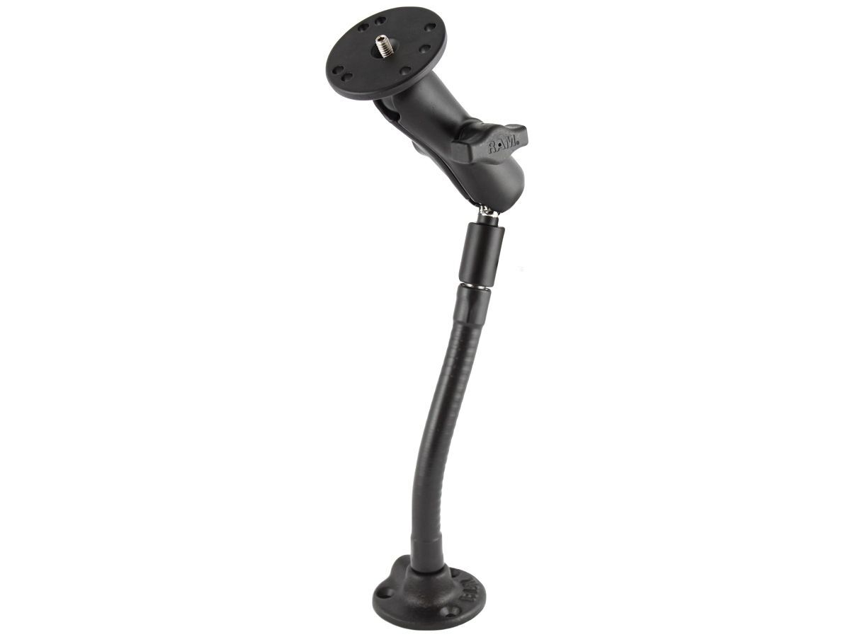 RAM Mounts Standfuss mit Kamera-Anbindung - runde Basis, flexibler Stab (ca. 150 mm), mittlerer Verbindungsarm, Basisplatte mit 1/4"-20 Gewindestift,