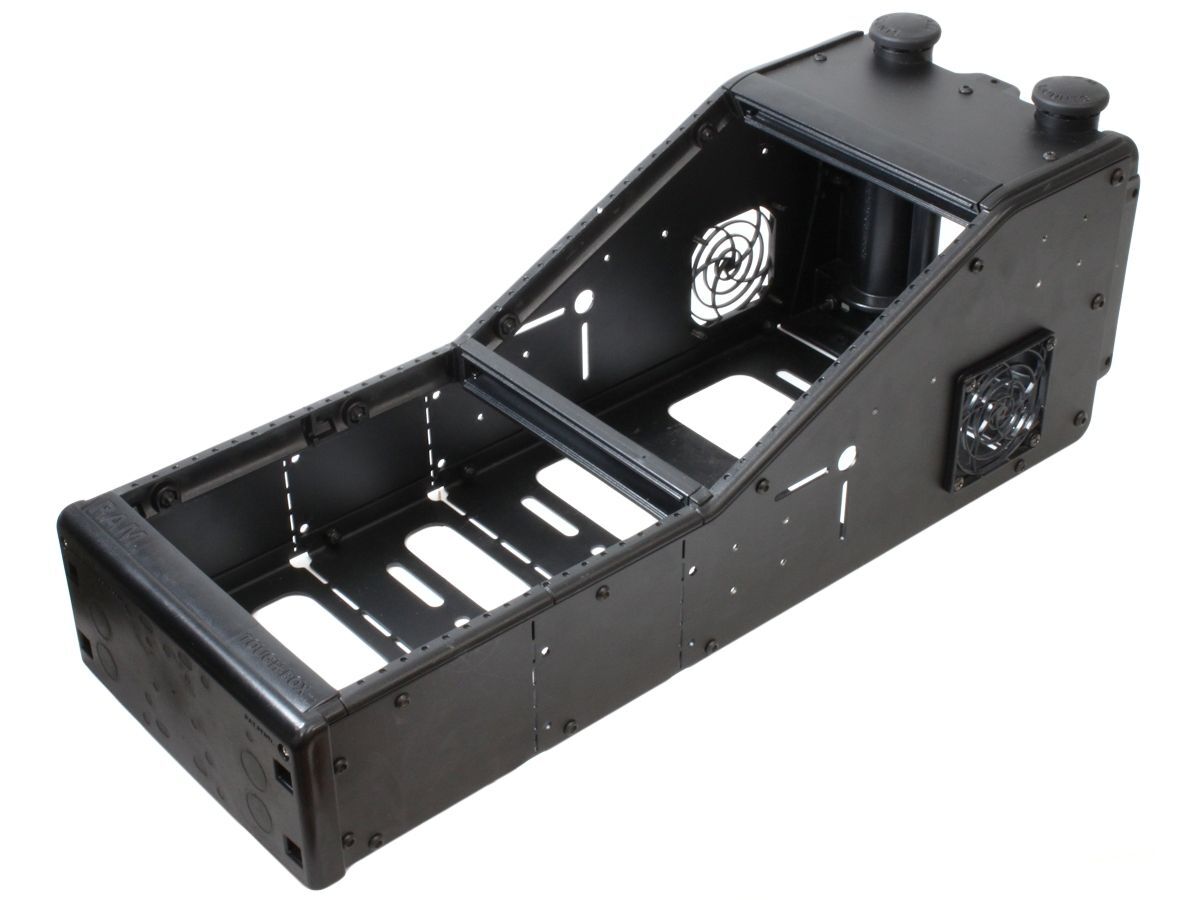 RAM Mounts Tough-Box Fahrzeugkonsole mit 2 Tele-Pole-Aufnahmen - ohne Rückwand, Abmessungen (238,8 mm breit, 603,3 mm tief, 104,7-208,3 mm hoch)