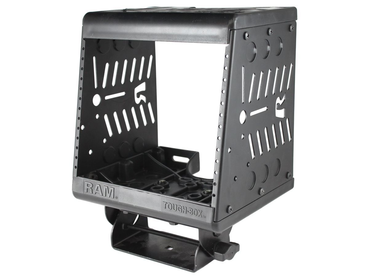 RAM Mounts Tough-Box Fahrzeugkonsole mit Tilt-N-Turn Kipp-Basis (45°) - Tough-Box Abmessungen (Höhe 184,2-285,8 mm, Breite 228,6 mm, Länge 228,6 mm)