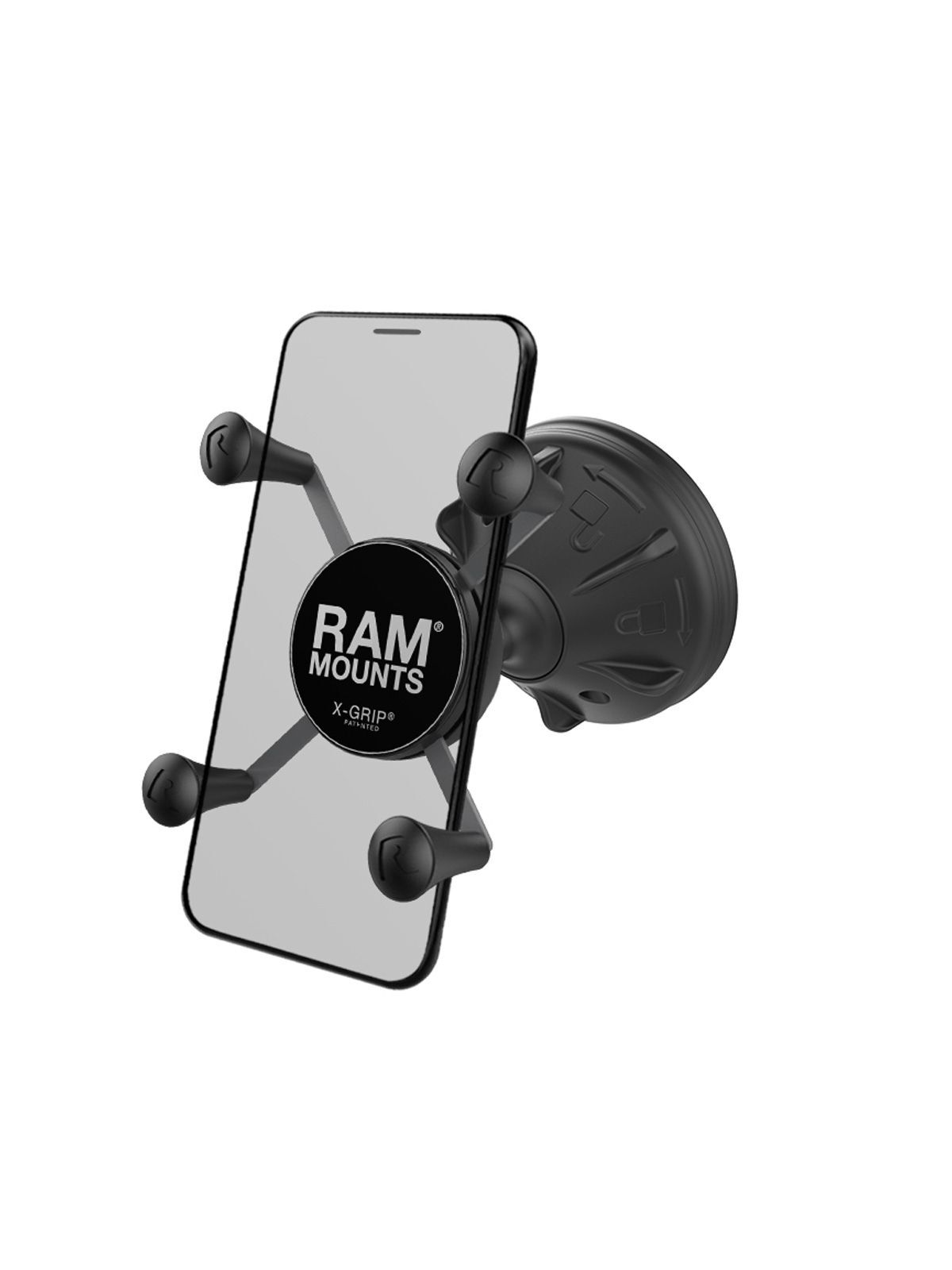 RAM Mounts X-Grip Might Buddy Saugfuß-Halterung für Smartphones (Verbundstoff) - Bis 82,55 mm Breite - Twist-Lock Saugfuß - Snap-Link (3/4 Zoll)