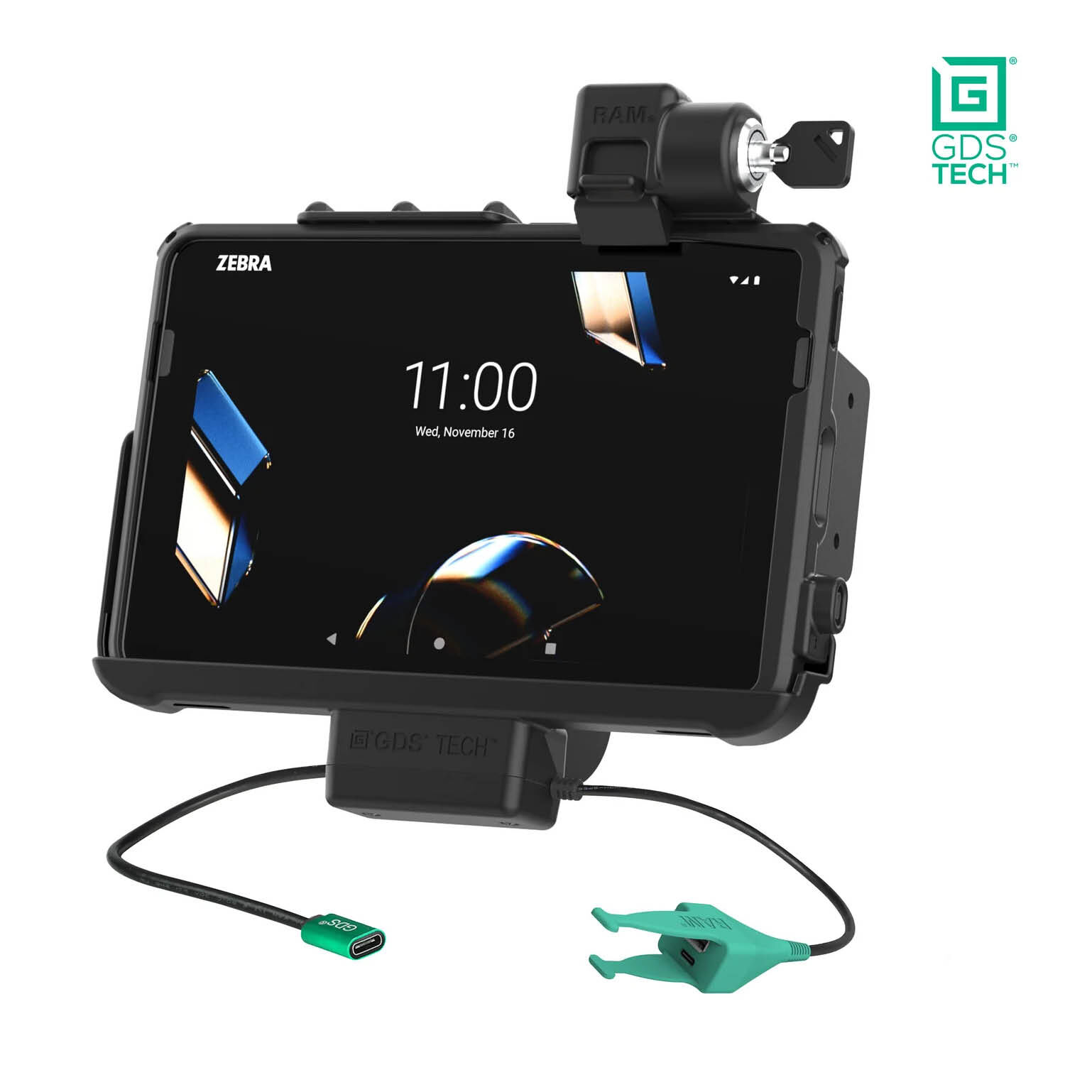 RAM Mounts GDS Halteschale (Schlüsselverriegelung) für Zebra ET40 & ET45 (10“) Tablets in IntelliSkin Schutzhülle - USB-C & USB-A/RJ45-Anschluss