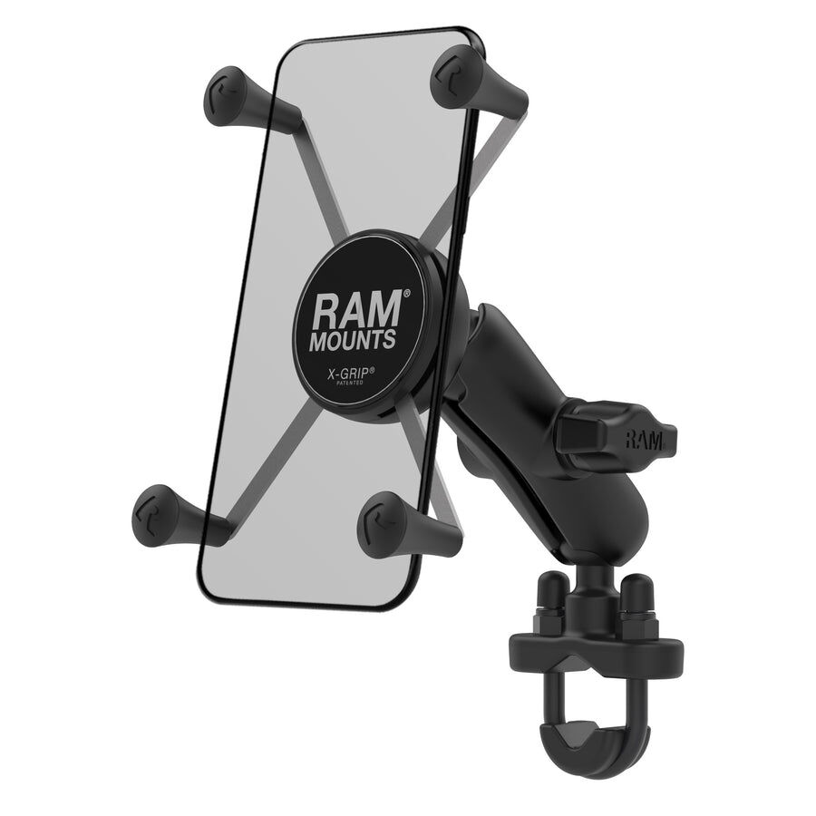 RAM Mounts X-Grip Lenker-Halterung für Smartphones - Bis 114,3 mm Breite - Mittlerer Verbindungsarm - U-Bügel Basis (Durchmesser 12,7 mm bis 31,75 mm) - B-Kugel (1 Zoll)
