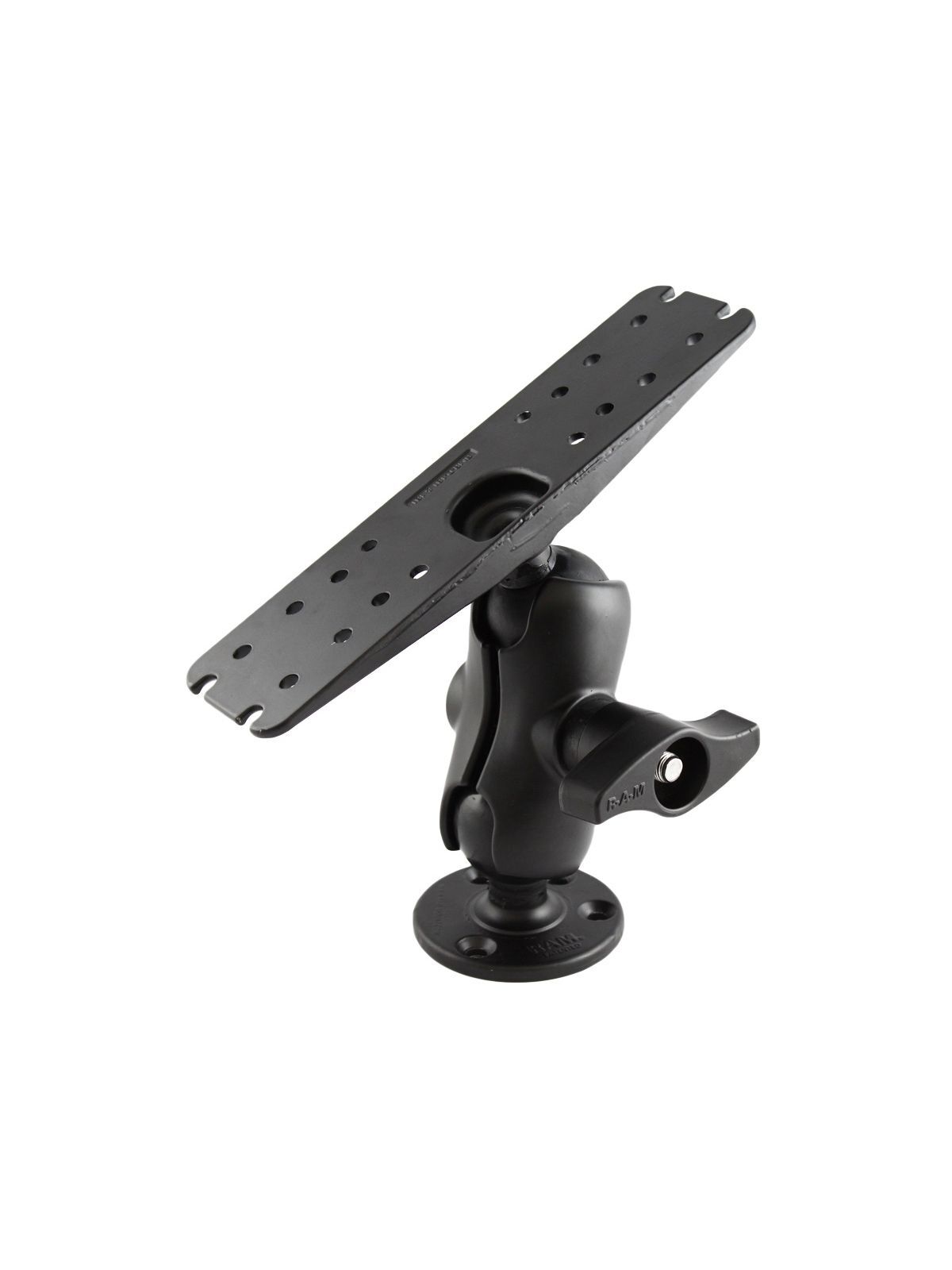 RAM Mounts Aufbau-Set - runde Basisplatte (93,5 mm Durchmesser), kurzer Verbindungsarm (mit Kontermutter), Adapterplatte (279 x 76 mm), D-Kugel (2,25