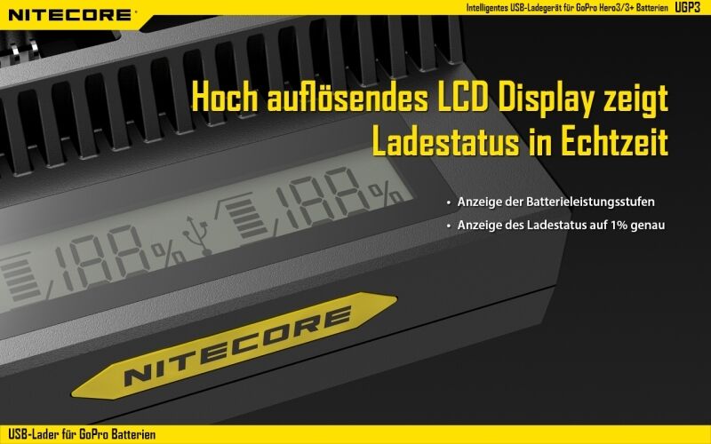 Nitecore USB-Ladegerät UGP3 für GoPro HERO3/3+ Akk