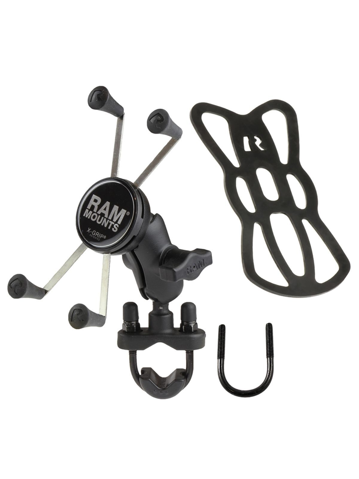 RAM Mounts X-Grip Lenker-Halterung für Smartphones - Bis 114,3 mm Breite - Kurzer Verbindungsarm - U-Bügel Basis (Durchmesser 12,7 mm bis 31,75 mm) - B-Kugel (1 Zoll)